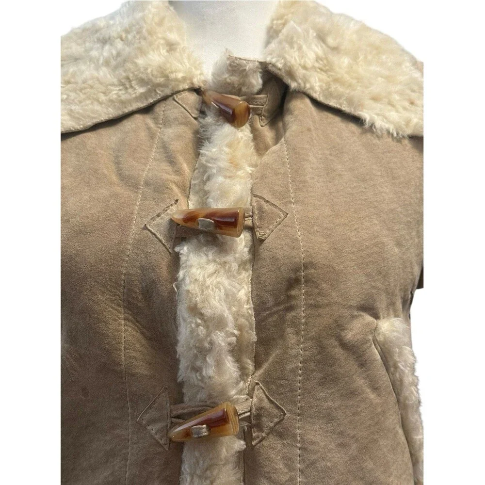 Arden B. Genuine Suede Faux Shearling Cropped Toggle Jacket Size M Y2K